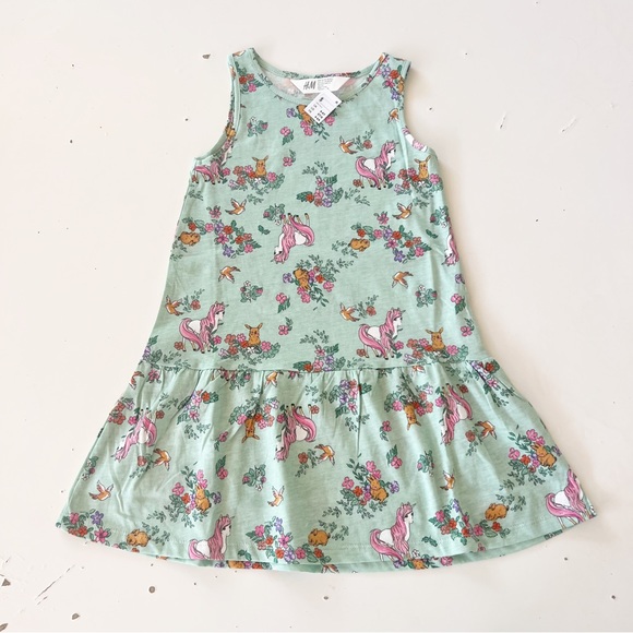 New Cotton Jersey Dress Forest Animals Print NWT - Picture 2 of 11